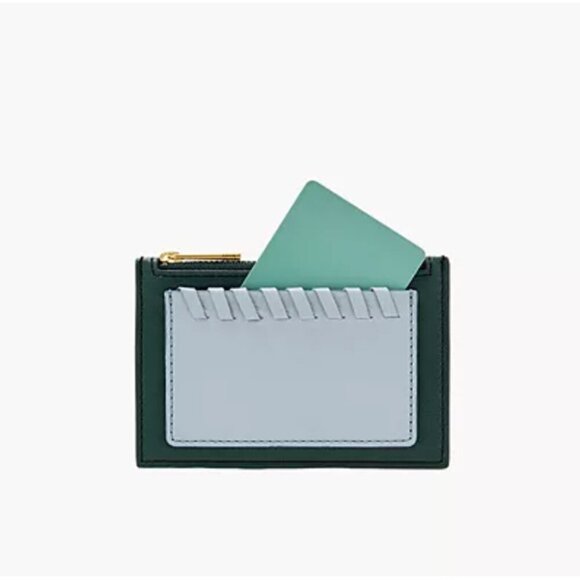 Fossil Shelby Zip Coin Green Leather Card Holder - Picture 1 of 7